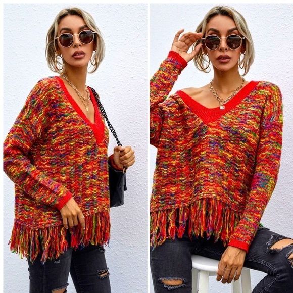 NWT! MARLED KNIT FRINGE HEM DROP SHOULDER SWEATER! - Picture 9 of 16